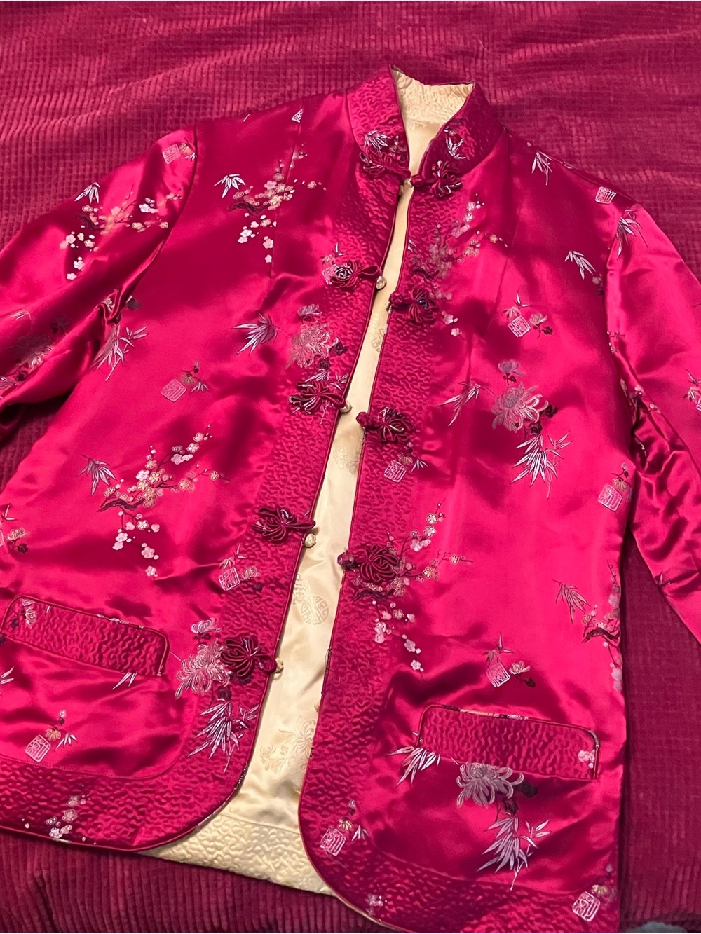 Vintage Chic Statement 1970s Reversible Silk Chinese Brocade Jacket – Red & Gold